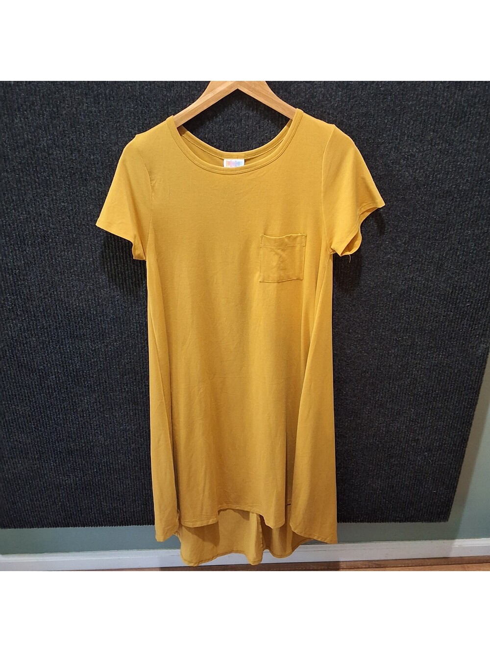 LuLaRoe Mustard Yellow Short Sleeve high low swing Dress with Pocket Size Small